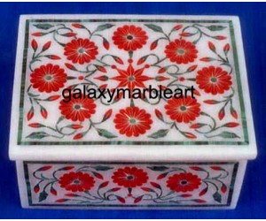 Coral inlaid marble jewelery box-RE34112